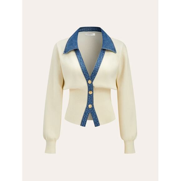 Commense Tops - NWT Women's Commense Denim Collar Metal Button V-Neck Knit Top Sz XL